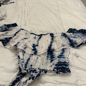 Surf Gypsy Blue and White Tie-Dye Off-Shoulder Blouse